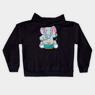 Funny elephant is playing the drum Kids Hoodie